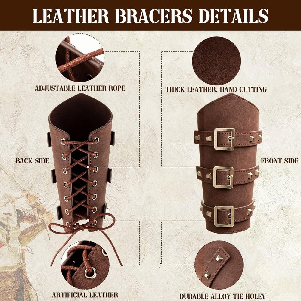 4 Pcs Halloween Medieval Costume Accessories, Including Faux Leather Arm Guards, - Picture 4 of 7